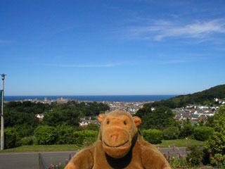 Mr Monkey views Aberystwyth from the National Library