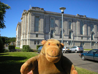 Mr Monkey outside the National Library of Wales