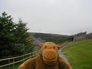 Mr Monkey approaching the Llywernog buildings