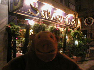 Mr Monkey outside Salieri restaurant