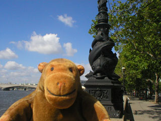 Mr Monkey studying a sturgeon on a lamppost