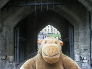 Mr Monkey under the portcullis of the Bloody Tower