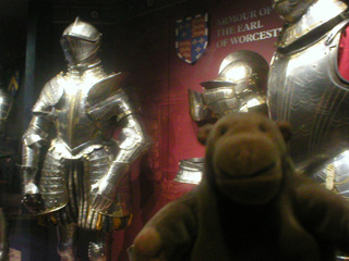 Mr Monkey in front of the Earl of Worcester's armour