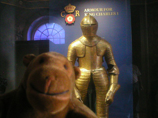 Mr Monkey in front of Charles I's armour