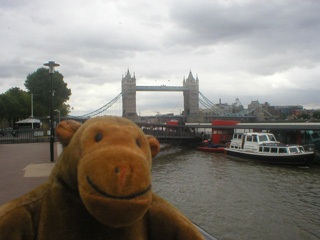 Mr Monkey examining boats on the Thames