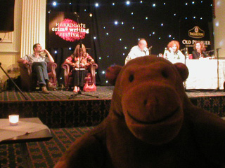 Mark Billingham, Stella Duffy and Simon Brett watching Liza Cody and Alison Joseph fail to solve a murder