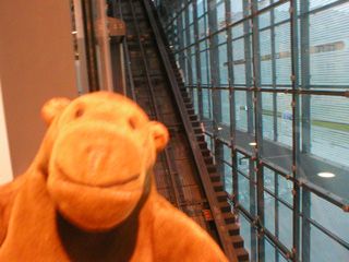 Mr Monkey examining the Glass Elevator track