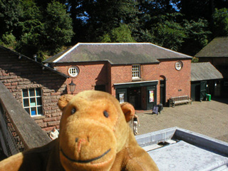 Mr Monkey on a bridge, looking towards the offices