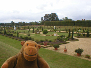 Mr Monkey looking at a formal garden