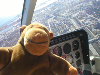 Mr Monkey flying above the Don River