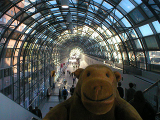 Mr Monkey in the Skywalk, going towards Union Station