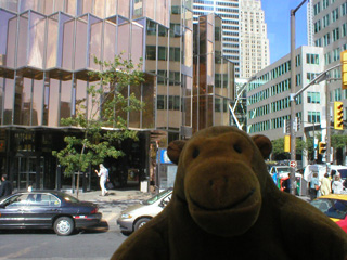 Mr Monkey passing the Royal Bank Plaza