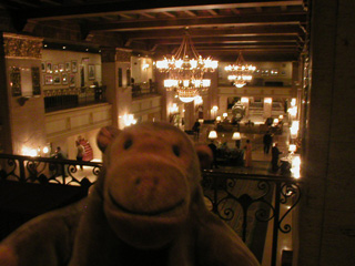 Mr Monkey looking down at the ground floor of the Fairmont Royal York