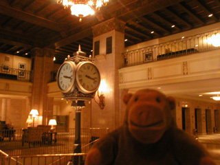 Mr Monkey examining the clock in the Fairmont