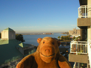 Mr Monkey looking out of his window at the Fairmont Royal York