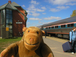 Mr Monkey beside Niagara Falls rail station