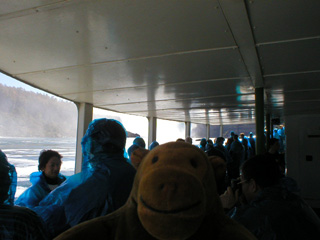 Mr Monkey on the lower deck of the Maid of the Mist