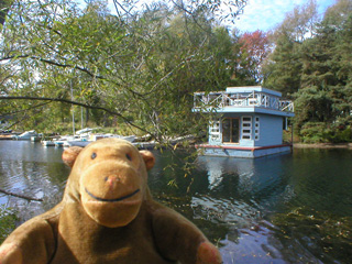 Mr Monkey looking at houseboats attached to Algonquin Island