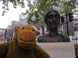 Mr Monkey with a bust of Virginia Woolf