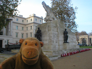 Mr Monkey in front of the Royal Artillery Memorial