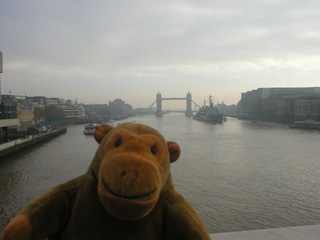 Mr Monkey looking downriver from London Bridge