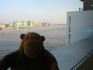 Mr Monkey looking out of the Design Museum windows