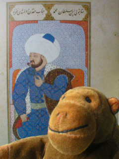 Mr Monkey with a watercolour of Sultan Mehmet II Fehit 