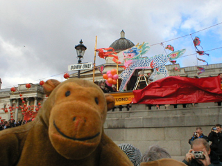 Mr Monkey looking at Chinese New Year decorations