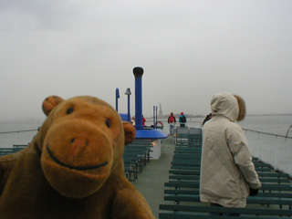 Mr Monkey with the Statue of Liberty in the distance