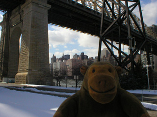 Mr Monkey at the base of the Queensborough Bridge