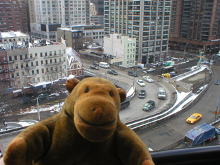 Mr Monkey above the ramps onto the Queensborough Bridge