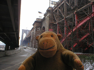 Mr Monkey underneath Brooklyn Bridge