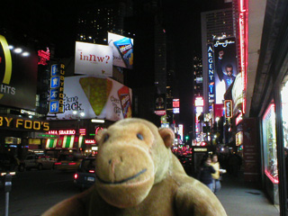 Mr Monkey in Times Square at night