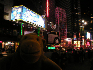 Mr Monkey in Times Square at night
