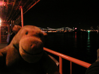 Mr Monkey on the ferry back to Manhattan