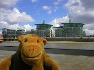 Mr Monkey looking at the Hermitage Wharf development