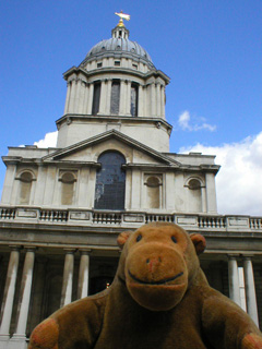 Mr Monkey outside the Old Naval College Chapel
