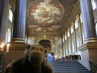 Mr Monkey looking along the Painted Hall