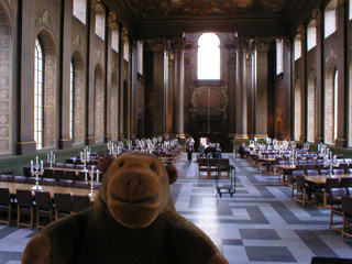 Mr Monkey looking back towards the doors of the Painted Hall