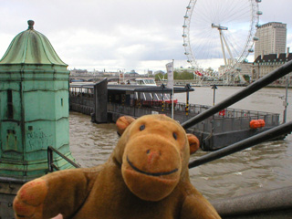 Mr Monkey looking down on Westminster Pier
