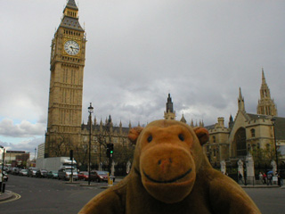 Mr Monkey looking at the Houses of Parliament