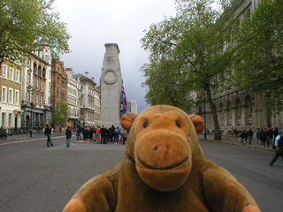 Mr Monkey walking towards the Cenotaph