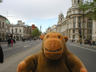 Mr Monkey walking up the centre of Whitehall