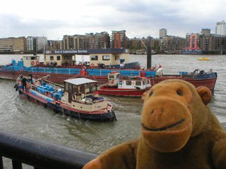 Mr Monkey watching a tender arrive at a fuel barge