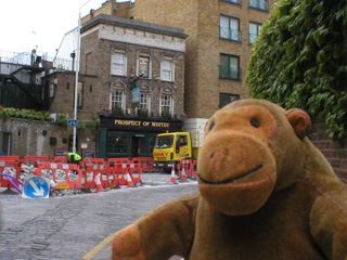 Mr Monkey outside The Prospect of Whitby