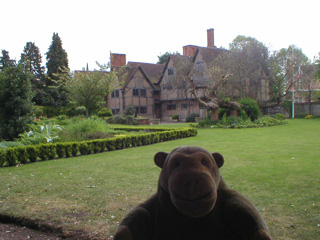 Mr Monkey looking at Hall's Croft from the far side of the garden