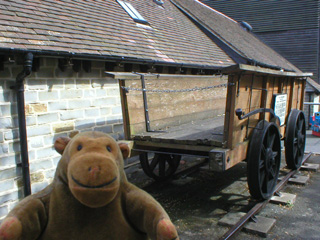 Mr Monkey examining the tramcart on the Tramway Bridge