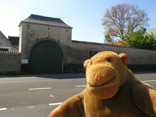 Mr Monkey outside the main gate of La Haie-Sainte