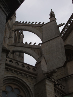 Butresses and gargoyles at the back of the cathedral