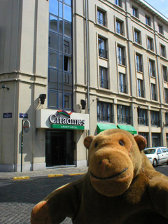Mr Monkey outside the Citadines hotel at Ste Catherine